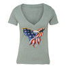 XtraFly Apparel Women's American Flag Distressed 4th of July V-neck Short Sleeve T-shirt