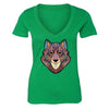 XtraFly Apparel Women's Wolf Pink Tribal Animal V-neck Short Sleeve T-shirt
