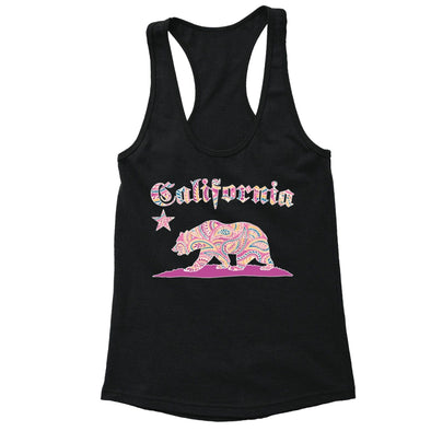 XtraFly Apparel Women's Paisley Pink Bear CA California Pride Racer-back Tank-Top