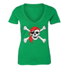 XtraFly Apparel Women's Jolly Roger Rodger Pirate Skulls Day Of Dead V-neck Short Sleeve T-shirt