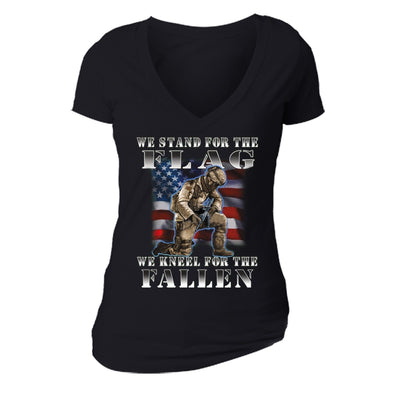 XtraFly Apparel Women's Kneel For Fallen American Pride V-neck Short Sleeve T-shirt