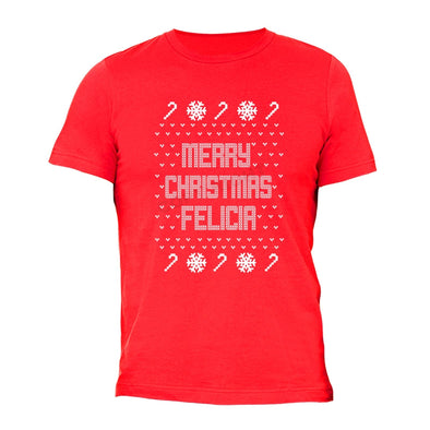 XtraFly Apparel Men's Merry Xmas Felicia Ugly Christmas Crewneck Short Sleeve T-shirt