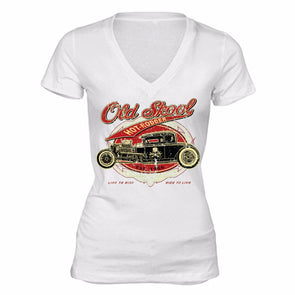 XtraFly Apparel Women's Old Skool Hot Rodder Car Truck Garage V-neck Short Sleeve T-shirt