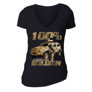 XtraFly Apparel Women's 100% American Soldier Military Pow Mia V-neck Short Sleeve T-shirt