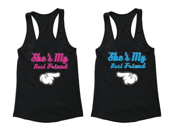 XtraFly Apparel BFF She's my best Friend Valentine's Matching Couples Racer-back Tank-Top