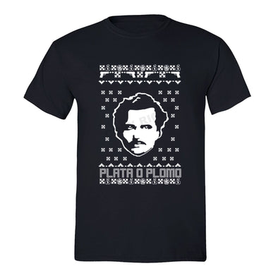 XtraFly Apparel Men's Plata O Plomo Pablo Escobar Ugly Christmas Crewneck Short Sleeve T-shirt