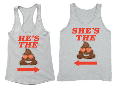 XtraFly Apparel He's the Shit Emoji Valentine's Matching Couples Racer-back Tank-Top