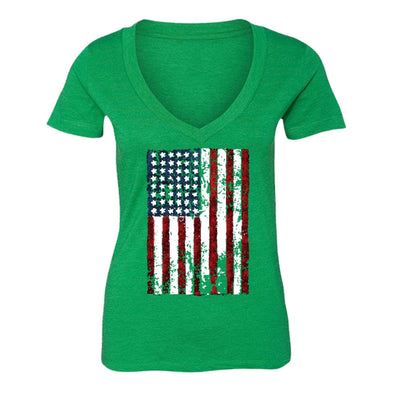 XtraFly Apparel Women's Flag USA Distressed American Pride V-neck Short Sleeve T-shirt