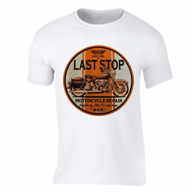 XtraFly Apparel Men's Last Stop Repair Biker Motorcycle Crewneck Short Sleeve T-shirt