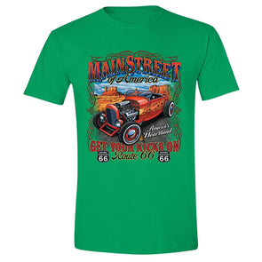 XtraFly Apparel Men's Main Street Route 66 Car Truck Garage Crewneck Short Sleeve T-shirt