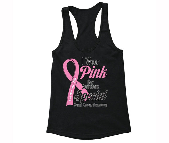 XtraFly Apparel Women's Real Men Wear Pink Breast Cancer Ribbon Racer-back Tank-Top
