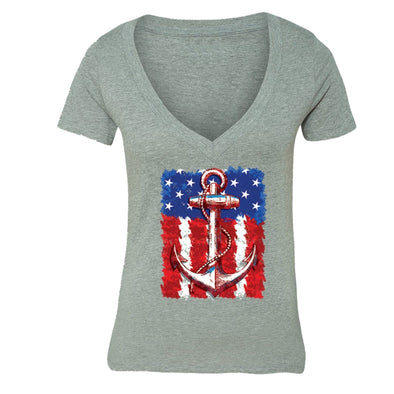 XtraFly Apparel Women's USA Anchor American Pride V-neck Short Sleeve T-shirt