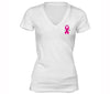 XtraFly Apparel Women's Pocket Pink Ribbon Breast Cancer Ribbon V-neck Short Sleeve T-shirt