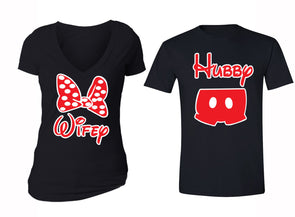 XtraFly Apparel Hubby Wifey Red Bow Valentine's Matching Couples Short Sleeve T-shirt