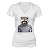 XtraFly Apparel Women's Raccoon in Sweater Animal Lover V-neck Short Sleeve T-shirt