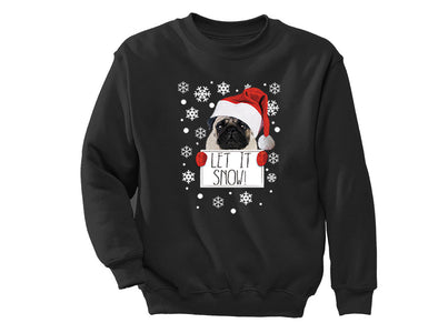 XtraFly Apparel Let It Snow Pug Ugly Christmas Pullover Crewneck-Sweatshirt