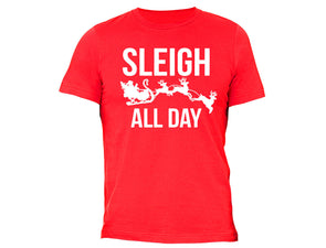 XtraFly Apparel Men's Sleigh All Day Reindeer Ugly Christmas Crewneck Short Sleeve T-shirt