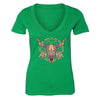 XtraFly Apparel Women's Cow Skull Dreamcatcher Pink Tribal Animal V-neck Short Sleeve T-shirt