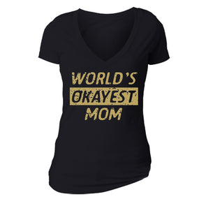 XtraFly Apparel Women's World's Okayest Mom Mother's Day V-neck Short Sleeve T-shirt