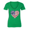 XtraFly Apparel Women's Distressed Heart Flag American Pride V-neck Short Sleeve T-shirt