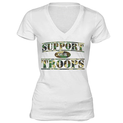 XtraFly Apparel Women's Support Our Troops Camo Military Pow Mia V-neck Short Sleeve T-shirt