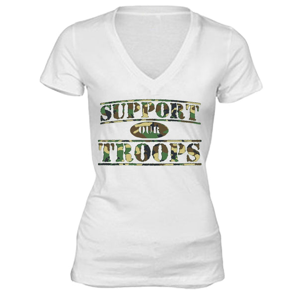 XtraFly Apparel Women's Support Our Troops Camo Military Pow Mia V-neck Short Sleeve T-shirt