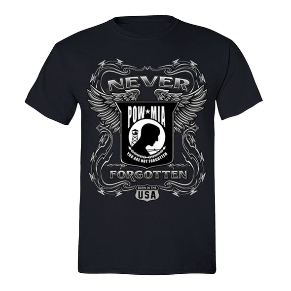 XtraFly Apparel Men's Never Forgotten Military Pow Mia Crewneck Short Sleeve T-shirt