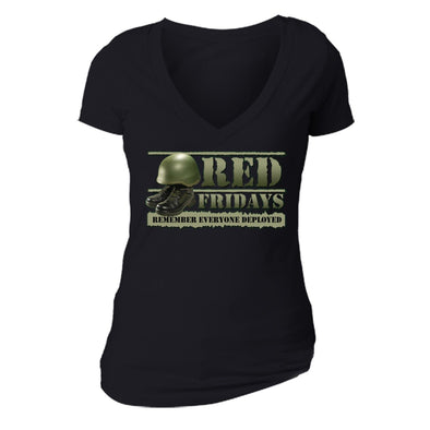 XtraFly Apparel Women's R.E.D. Red Fridays Military Pow Mia V-neck Short Sleeve T-shirt