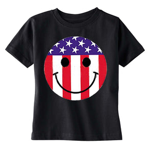 XtraFly Apparel Boys Smiley Emoji Flag American Pride Crewneck Short Sleeve T-shirt