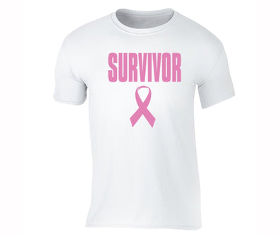 XtraFly Apparel Men's Survivor Pink Breast Cancer Ribbon Crewneck Short Sleeve T-shirt