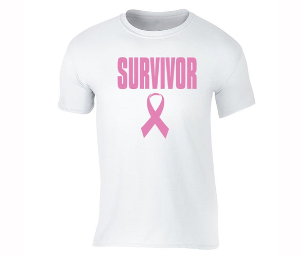 XtraFly Apparel Men's Survivor Pink Breast Cancer Ribbon Crewneck Short Sleeve T-shirt