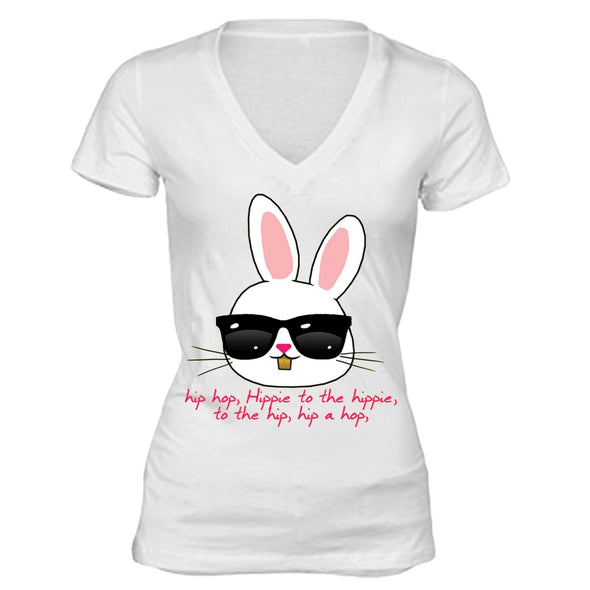 XtraFly Apparel Women's Hip Hop Bunny Easter V-neck Short Sleeve T-shirt