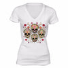 XtraFly Apparel Women's Muerte Four Sugarskull Skulls Day Of Dead V-neck Short Sleeve T-shirt