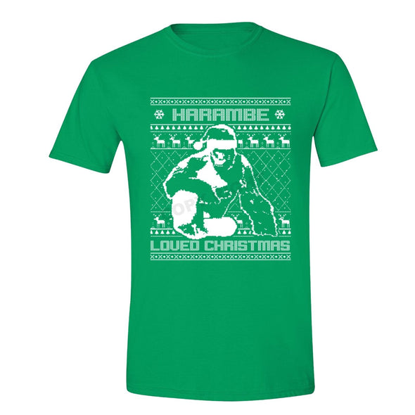 XtraFly Apparel Men's Harambe Loved Christmas Ugly Christmas Crewneck Short Sleeve T-shirt