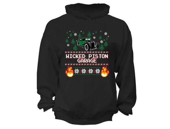 XtraFly Apparel Wicked Piston Garage Ugly Christmas Hooded-Sweatshirt Pullover Hoodie