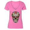 XtraFly Apparel Women's Muerte Cross Sugarskull Skulls Day Of Dead V-neck Short Sleeve T-shirt