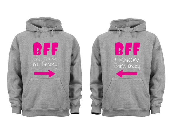 XtraFly Apparel BFF Crazy Pink Valentine's Matching Couples Hooded-Sweatshirt Pullover Hoodie
