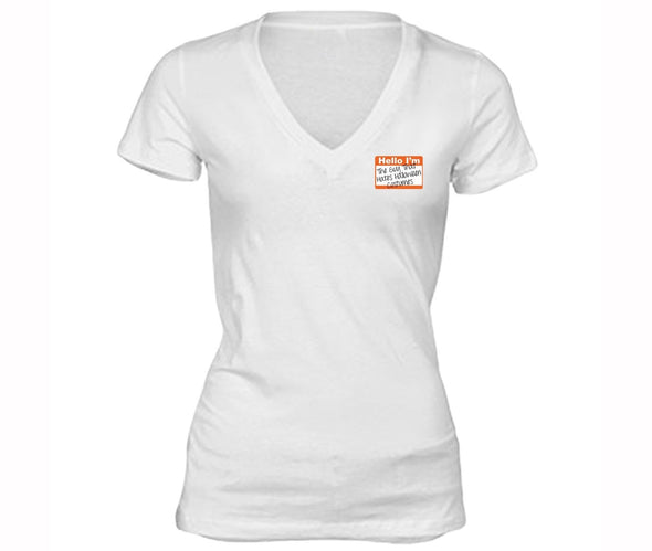 XtraFly Apparel Women's Pocket Guy that Hates Halloween Pumpkin V-neck Short Sleeve T-shirt