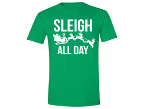 XtraFly Apparel Men's Sleigh All Day Reindeer Ugly Christmas Crewneck Short Sleeve T-shirt