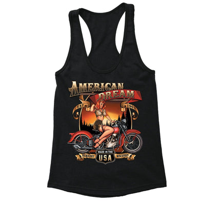 XtraFly Apparel Women's American Dream Milwauke Biker Motorcycle Racer-back Tank-Top