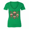 XtraFly Apparel Women's Muerte Four Sugarskull Skulls Day Of Dead V-neck Short Sleeve T-shirt