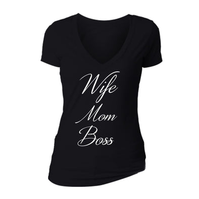 XtraFly Apparel Women's Wife Mom Boss Mother's Day V-neck Short Sleeve T-shirt