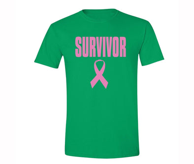 XtraFly Apparel Men's Survivor Pink Breast Cancer Ribbon Crewneck Short Sleeve T-shirt