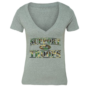 XtraFly Apparel Women's Support Our Troops Camo Military Pow Mia V-neck Short Sleeve T-shirt