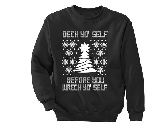 XtraFly Apparel Deck Yo' Self Tree Ugly Christmas Pullover Crewneck-Sweatshirt