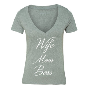 XtraFly Apparel Women's Wife Mom Boss Mother's Day V-neck Short Sleeve T-shirt