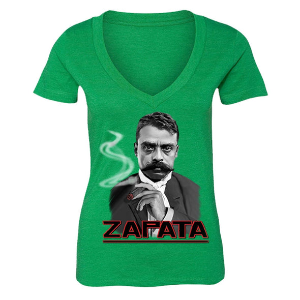 XtraFly Apparel Women's Emiliano Zapata Zapatismo Mexican Heritage V-neck Short Sleeve T-shirt