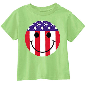XtraFly Apparel Boys Smiley Emoji Flag American Pride Crewneck Short Sleeve T-shirt