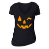 XtraFly Apparel Women's Wink Jack O'Lantern Halloween Pumpkin V-neck Short Sleeve T-shirt