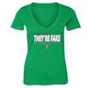 XtraFly Apparel Women's They're Fake Pink Breast Cancer Ribbon V-neck Short Sleeve T-shirt